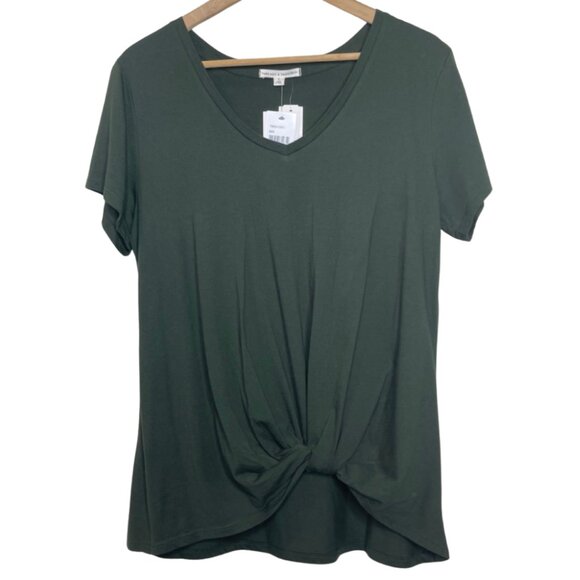 Threads 4 Thought Tops - THREADS 4 THOUGHT | NWT Women's Olive Green V-Neck Knot Hem Tee Shirt | Size L
